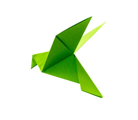 Wall Mural - green paper dove origami isolated on a white background