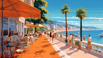 Sticker - Illustration of beautiful view of the city of Nice, France