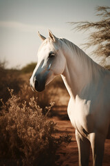 Wall Mural - white horse in the field