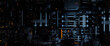 Science Fiction Wallpaper with Blue, Futuristic Tech Panels. 3D Render.