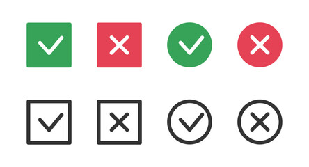 Poster - Set of simple icons: green check mark and red cross. Vector illustration.