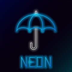 Wall Mural - Glowing neon line Umbrella icon isolated on black background. Insurance concept. Waterproof icon. Protection, safety, security concept. Colorful outline concept. Vector