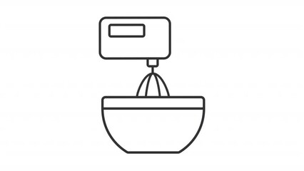 Poster - Beating icon animation. Animated line working mixer in bowl. Dough mixing. Household appliance. Baking bread. Loop HD video with alpha channel, transparent background. Outline motion graphic