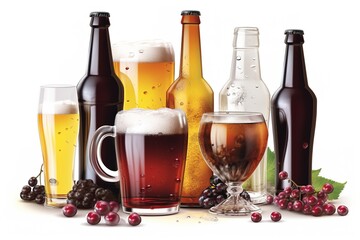 Poster - beer and wine isolated on white background. Generated by AI