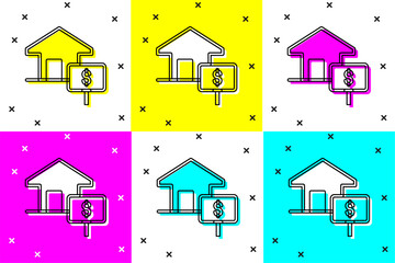 Poster - Set House with dollar symbol icon isolated on color background. Home and money. Real estate concept. Vector