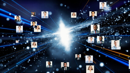 Poster - Global communication network concept. Planet earth in cyberspace.