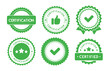 Certification and certified green stamp. Set of green certified badges