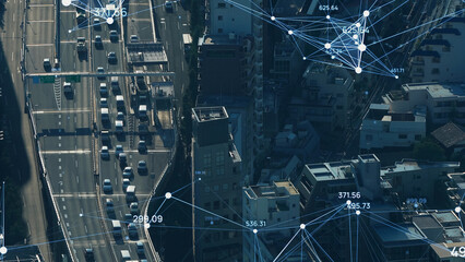 Poster - Modern city and communication network concept. IoT (Internet of Things). Smart city. Digital transformation.
