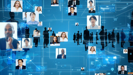 Poster - Business and technology concept. Communication network. Data analysis. Management strategy. Digital transformation.