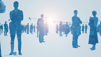 Poster - Business and technology concept. Communication network. Data analysis. Management strategy. Digital transformation.