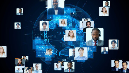 Poster - Communication network of multinational people. Global business. Video conference.