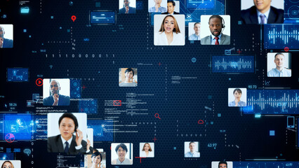 Poster - Communication network of multinational people. Global business. Video conference.