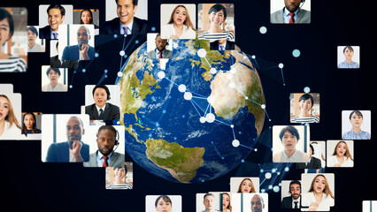 Aufkleber - Communication network of multinational people. Global business. Video conference.