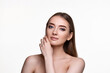 © producer - woman touching and enjoy perfect skin on white background