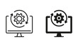 Upgrade of Software Line and Silhouette Icon Set. Computer System Update Pictogram. Download Process Sign. Upgrade Progress Symbol Collection. Vector Isolated Illustration
