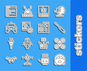 Poster - set line robot vacuum cleaner, drone, screwdriver, computer api interface, remote control, and mothe
