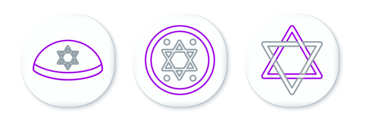 Poster - Set line Star of David, Jewish kippah with star david and coin icon. Vector