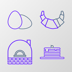 Sticker - Set line Stack of pancakes, Brick stove, Croissant and Chicken egg icon. Vector