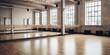 Dance studio with a polished wooden floor, mirrors, and ballet barres, ready for a group of friends to enjoy a dance class together, concept of Physical activity, created with Generative AI technology