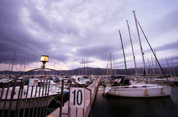 Wall Mural - Marina harbour with beautiful white yachts in Split, Croatia.