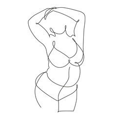 Wall Mural - Trendy Line Art Drawing of Curvy Woman Body. Minimalistic Black Lines Drawing. Female Figure Continuous One Line Abstract Drawing. Modern Scandinavian Design. Naked Body Art. Vector Illustration. 