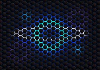 Poster - Technology background honeycomb Use geometric shapes to form a dark tone into a hexagonal shape, inserting the blue tone behind. Emphasis on technology-related posters or illustrations