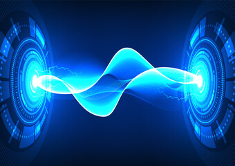 Poster - Abstract background technology of data transmission connection in the internet network Displays information wave and current exchanged. There are technology circles and waves, using a blue tone.