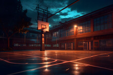 Outdoor Basketball Court At Night Ai Generated Art