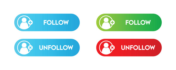 Follow and unfollow buttons for social media web and app