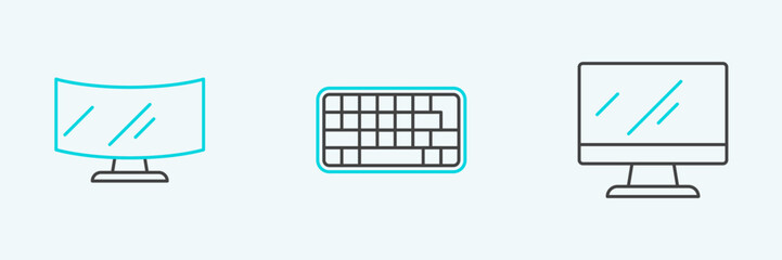 Poster - Set line Computer monitor screen, and Keyboard icon. Vector