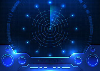 Poster - Foreign matter detection radar technology control screen background It is a screen suitable for using modern technology, using it as a poster or background. Emphasize the use of dark blue tones.