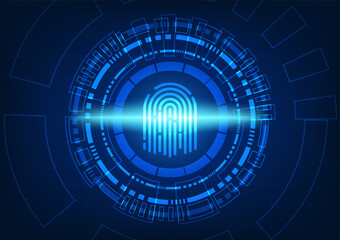 Poster - Fingerprint scanner technology smart background used for identity verification to access important information. It is a technology for protecting personal information. modern engineering technology.