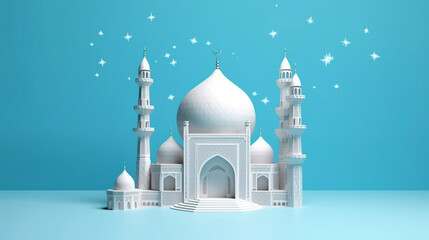 Sticker - 3d illustration of a mosque with moon and stars ornament