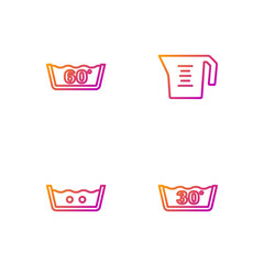 Sticker - Set line Temperature wash, , and Measuring cup. Gradient color icons. Vector