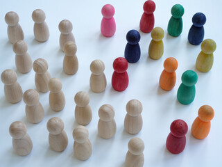 Wooden figurines and colorful. DEI Diversity, equity, and inclusion concept.