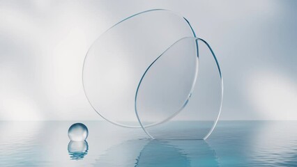 Sticker - Curve glass with water surface, 3d rendering.