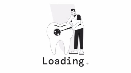 Fototapete - Stomatology bw loader animation. Animated male dentist with tooth. Flash message 4K video footage. Isolated monochrome loading animation with alpha channel transparency for UI, UX web design
