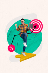Aufkleber - Creative 3d photo artwork graphics collage painting of excited guy online working achieving success isolated drawing background
