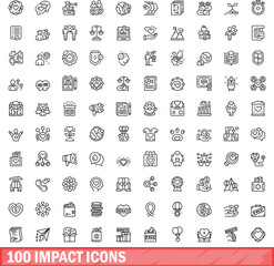 Poster - 100 impact icons set. Outline illustration of 100 impact icons vector set isolated on white background