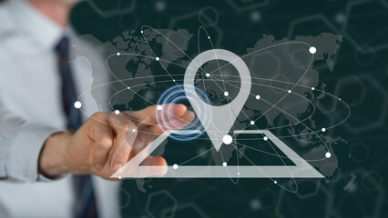 Wall Mural - Man touching a gps concept