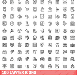 Poster - 100 lawyer icons set. Outline illustration of 100 lawyer icons vector set isolated on white background