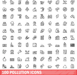 Poster - 100 pollution icons set. Outline illustration of 100 pollution icons vector set isolated on white background