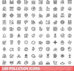 Wall Mural - 100 pollution icons set. Outline illustration of 100 pollution icons vector set isolated on white background