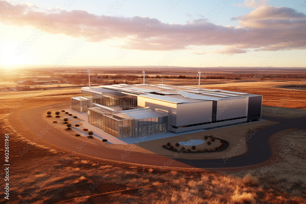 A state-of-the-art renewable energy research facility with solar panels ...