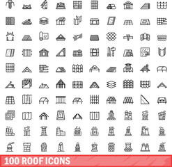 Poster - 100 roof icons set. Outline illustration of 100 roof icons vector set isolated on white background