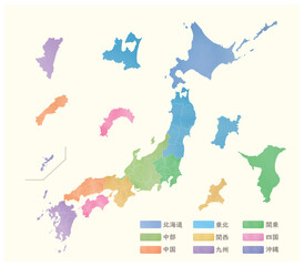  水彩調の日本地図