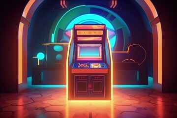 Wall Mural - Arcade machine, 80s and 90s, retro, nostalgia concept, digital illustration. Generative AI