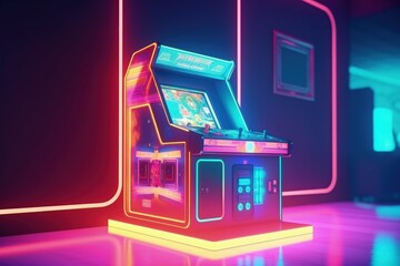 Wall Mural - Arcade machine, 80s and 90s, retro, nostalgia concept, digital illustration. Generative AI