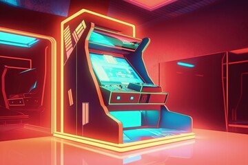 Wall Mural - Arcade machine, 80s and 90s, retro, nostalgia concept, digital illustration. Generative AI