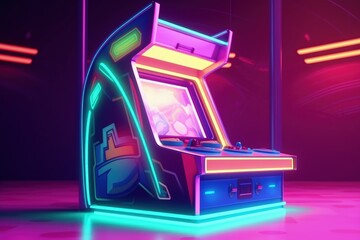 Wall Mural - Arcade machine, 80s and 90s, retro, nostalgia concept, digital illustration. Generative AI